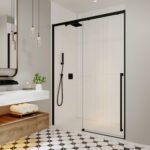Kaveri 57 - 59 1/2 x 79 3/4 in. 8mm Sliding Shower Door for Alcove Installation with Clear Glass in Matte Black