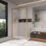 Kaveri 48 x 36 x 79 3/4 in. 8mm Sliding Shower Door for Corner Installation with Clear Glass in Brushed Gold