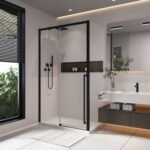 Kaveri 48 x 36 x 79 3/4 in. 8mm Sliding Shower Door for Corner Installation with Clear Glass in Matte Black