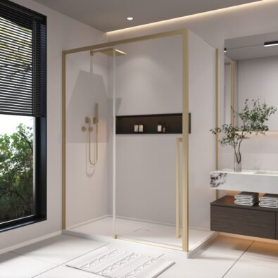 Kaveri 60 x 36 x 79 3/4 in. 8mm Sliding Shower Door for Corner Installation with Clear Glass in Brushed Gold