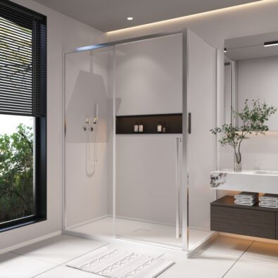 Kaveri 60 x 36 x 79 3/4 in. 8mm Sliding Shower Door for Corner Installation with Clear Glass in Chrome