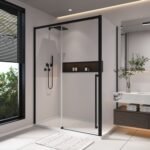 Kaveri 60 x 36 x 79 3/4 in. 8mm Sliding Shower Door for Corner Installation with Clear Glass in Matte Black