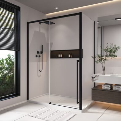 Kaveri 60 x 36 x 79 3/4 in. 8mm Sliding Shower Door for Corner Installation with Clear Glass in Matte Black