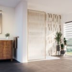 Louvart 34 x 79 3/4 in. 8mm Framed Shower Screen with Fluted Glass in Brushed Gold