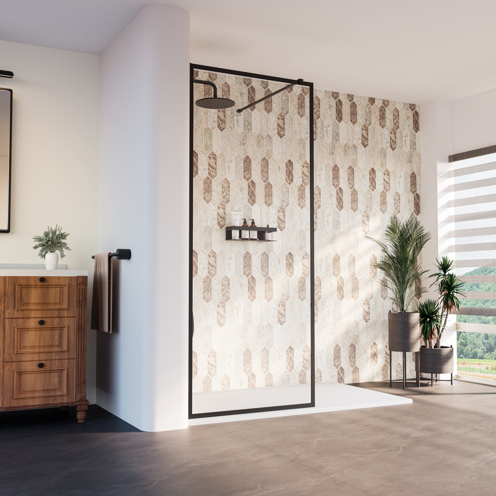 Louvart 34 x 79 3/4 in. 8mm Framed Shower Screen with Clear Glass in Matte Black