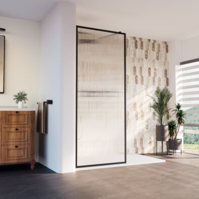 Louvart 34 x 79 3/4 in. 8mm Framed Shower Screen with Fluted Glass in Matte Black