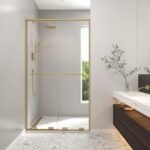 Solani 45 - 47 1/2 x 79 3/4 in. 8mm Bypass Shower Door for Alcove Installation with Clear Glass in Brushed Gold