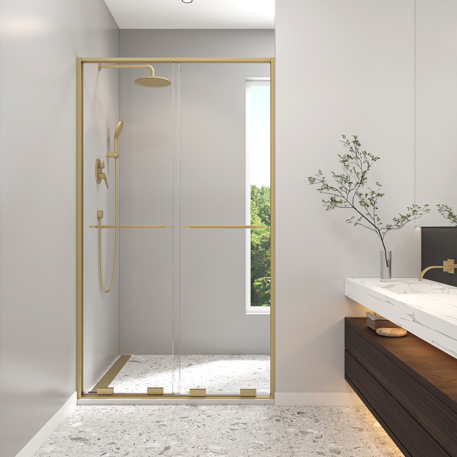 Solani 45 - 47 1/2 x 79 3/4 in. 8mm Bypass Shower Door for Alcove Installation with Clear Glass in Brushed Gold
