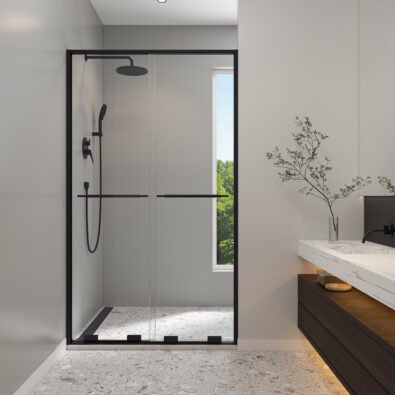 Solani 45 - 47 1/2 x 79 3/4 in. 8mm Bypass Shower Door for Alcove Installation with Clear Glass in Matte Black
