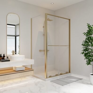 Solani 48 x 36 x 79 3/4 in. 8mm Bypass Shower Door for Corner Installation with Clear glass in Brushed Gold