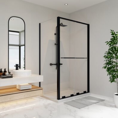 Solani 48 x 36 x 79 3/4 in. 8mm Bypass Shower Door for Corner Installation with Clear glass in Matte Black