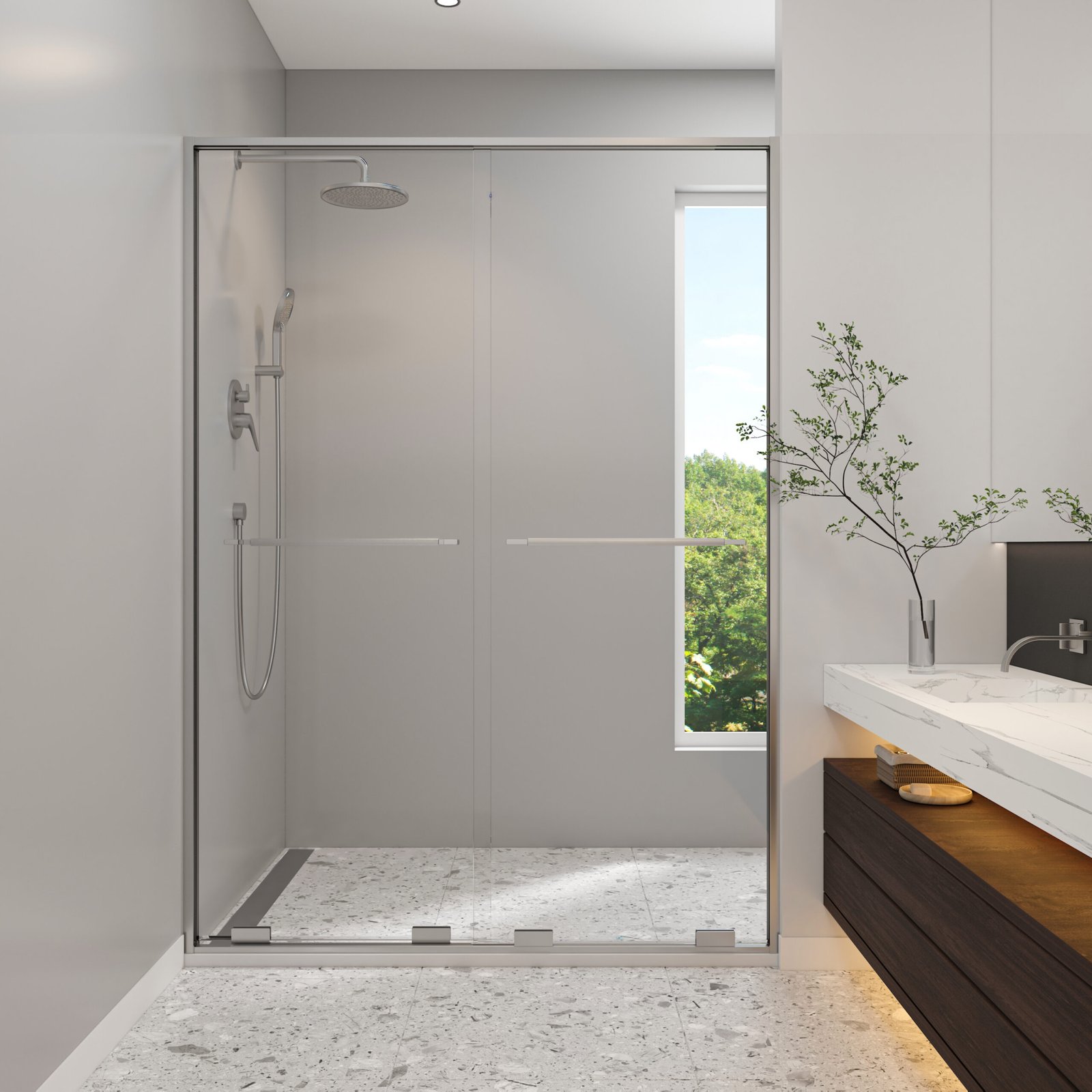 Solani 57- 59 1/2 x 79 3/4 in. 8mm Bypass Shower Door for Alcove Installation with Clear Glass in Chrome