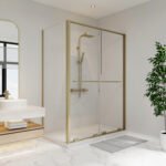 Solani 60 x 36 x 79 3/4 in. 8mm Bypass Shower Door for Corner Installation with Clear Glass in Brushed Gold