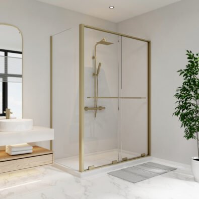 Solani 60 x 36 x 79 3/4 in. 8mm Bypass Shower Door for Corner Installation with Clear Glass in Brushed Gold