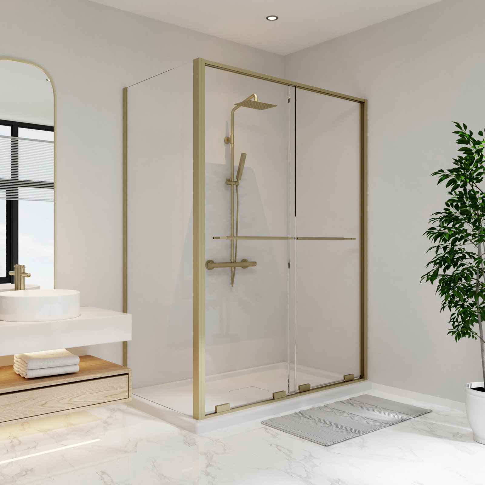 Solani 60 x 36 x 79 3/4 in. 8mm Bypass Shower Door for Corner Installation with Clear Glass in Brushed Gold