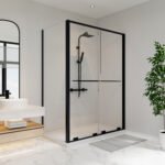 Solani 60 x 36 x 79 3/4 in. 8mm Bypass Shower Door for Corner Installation with Clear Glass in Matte Black