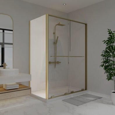 Solani Return Panel for 36 in. Base with Clear glass in Brushed Gold