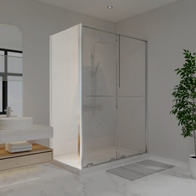 Solani Return Panel for 36 in. Base with Clear glass in Chrome