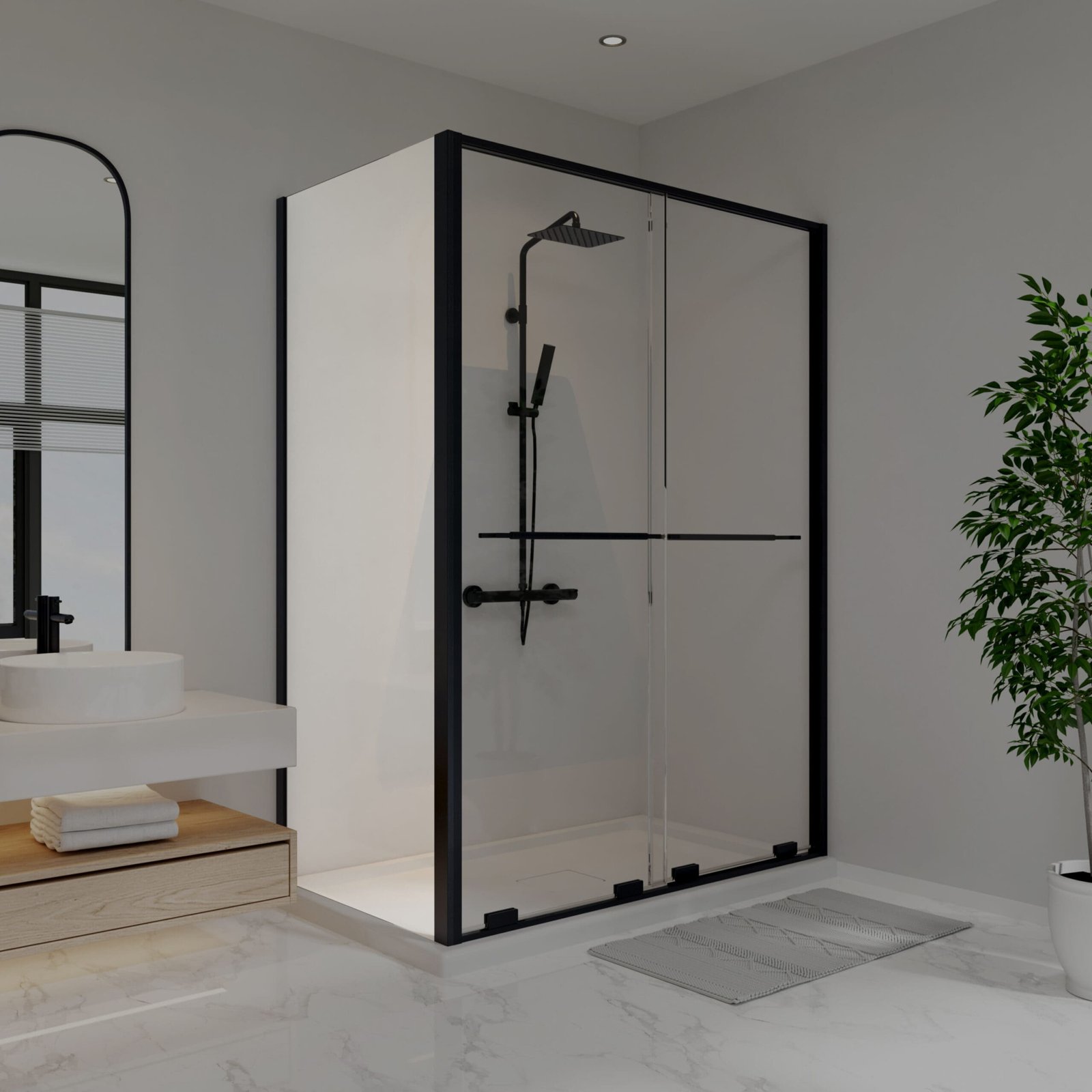 Solani Return Panel for 36 in. Base with Clear glass in Matte Black