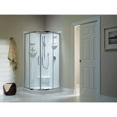 Sacha 4040 Neo-Round Acrylic Corner Two-Piece Shower with Center Drain in White
