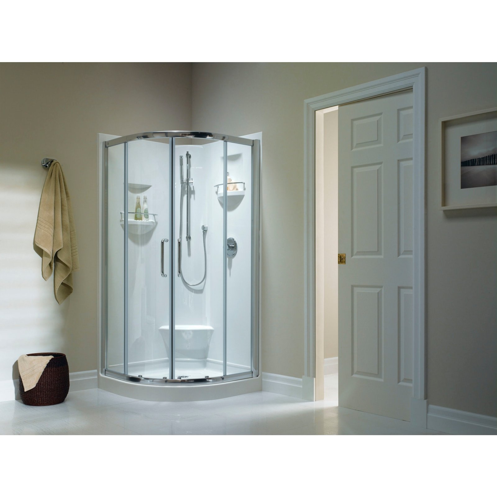 Sacha 4040 Neo-Round Acrylic Corner Two-Piece Shower with Center Drain in White