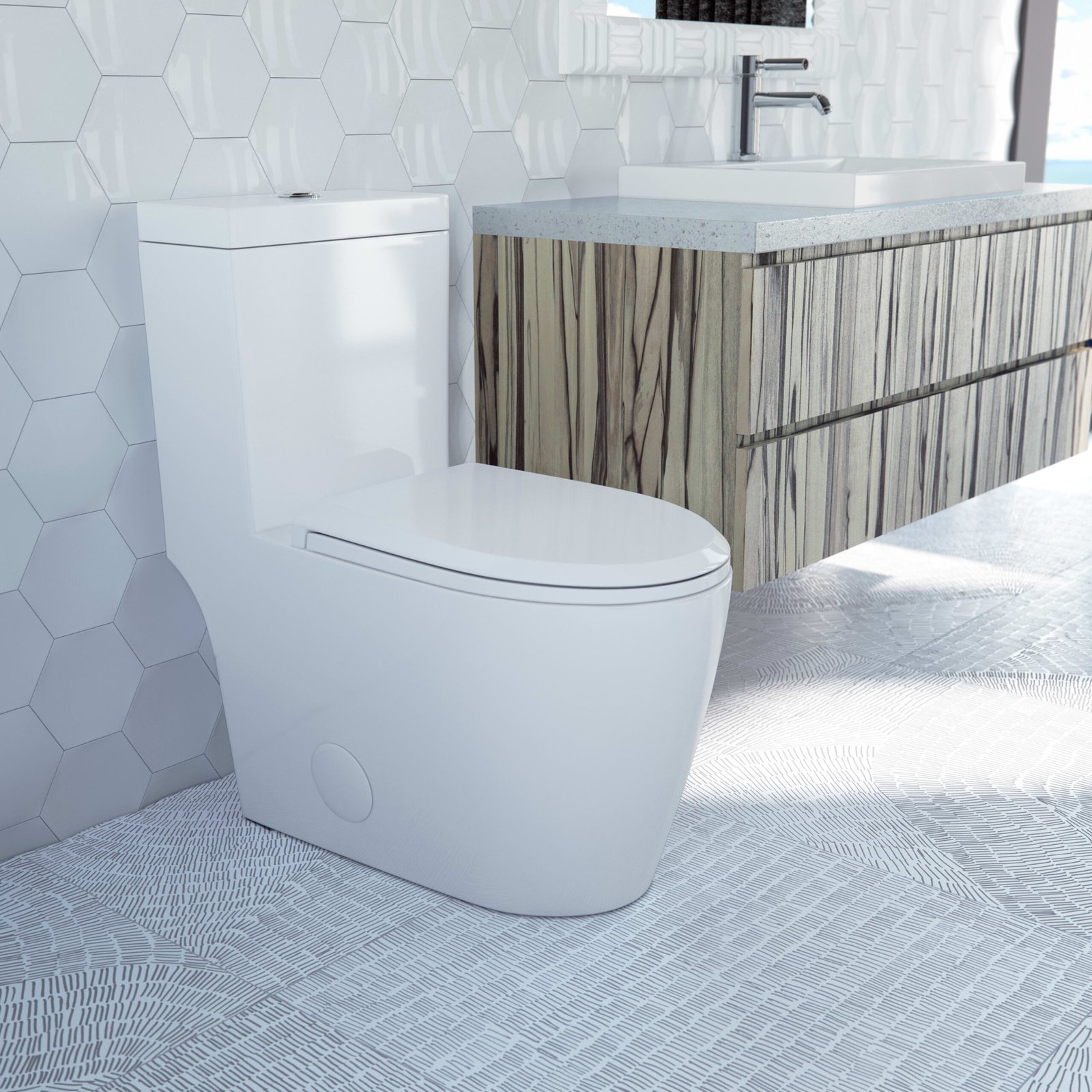 Prague 4.1/6L Dual Flush Elongated One-Piece Toilet in White
